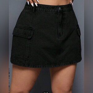 NWOT SHEIN Curve 0XL Black Denim Utility Skirt